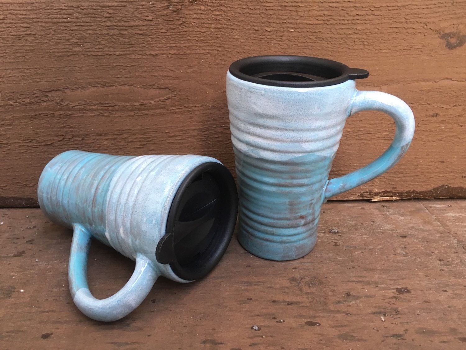 Earth Tone Ceramic Travel Mug with Lid Twist Closure