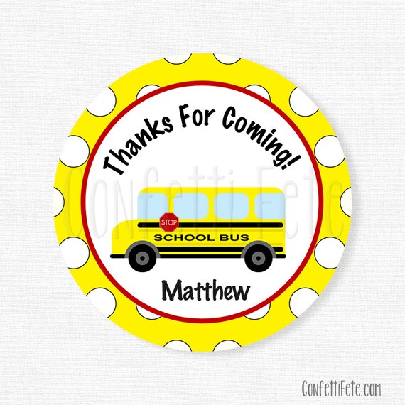 School Bus Favor Tags, Yellow Bus Tag, Wheels On The Bus Party, School 