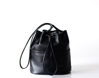 black leather bucket bag OPELLE Bundle handbag