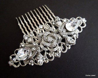 Bridal Rhinestone Hair Comb Wedding Rhinestone Hair Comb Rose Rhinestone Hair Comb Swarovski Crystal vintage style Hair Comb ROSELANI
