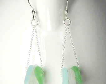 GENUINE Sea Glass Earrings, Bar Earrings, Sea Foam Blue Earrings, Sterling Silver Seaglass Earrings, Beach Glass Earrings, Beach Earrings