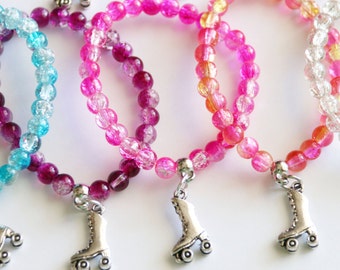 Roller Skate Party Favors 10 + Stretchy Bracelets, Girl Bracelet, Roller Skate Favor, Girl Gift, Clear Crystal Balls Assorted