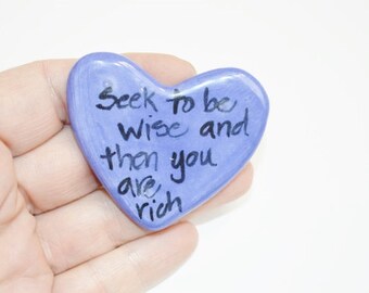 Seek to be Wise Ceramic Prayer Heart Blue