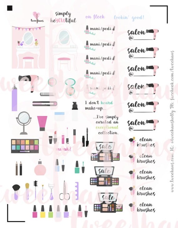 printable beauty addict planner sticker set for erin condren