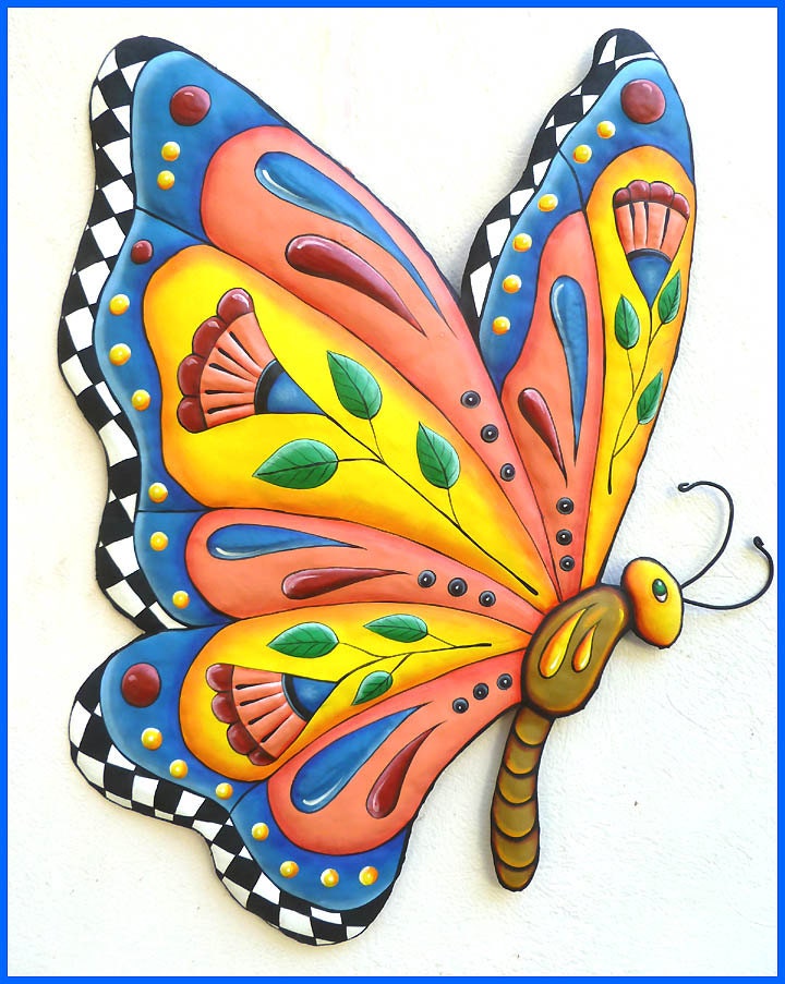 Butterfly Wall Hanging Hand Painted Metal Art Metal Art