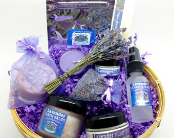 Lavender Gift Basket-Free Same Day Shipping- BATH SALTS OPTION--Travel & Home Size