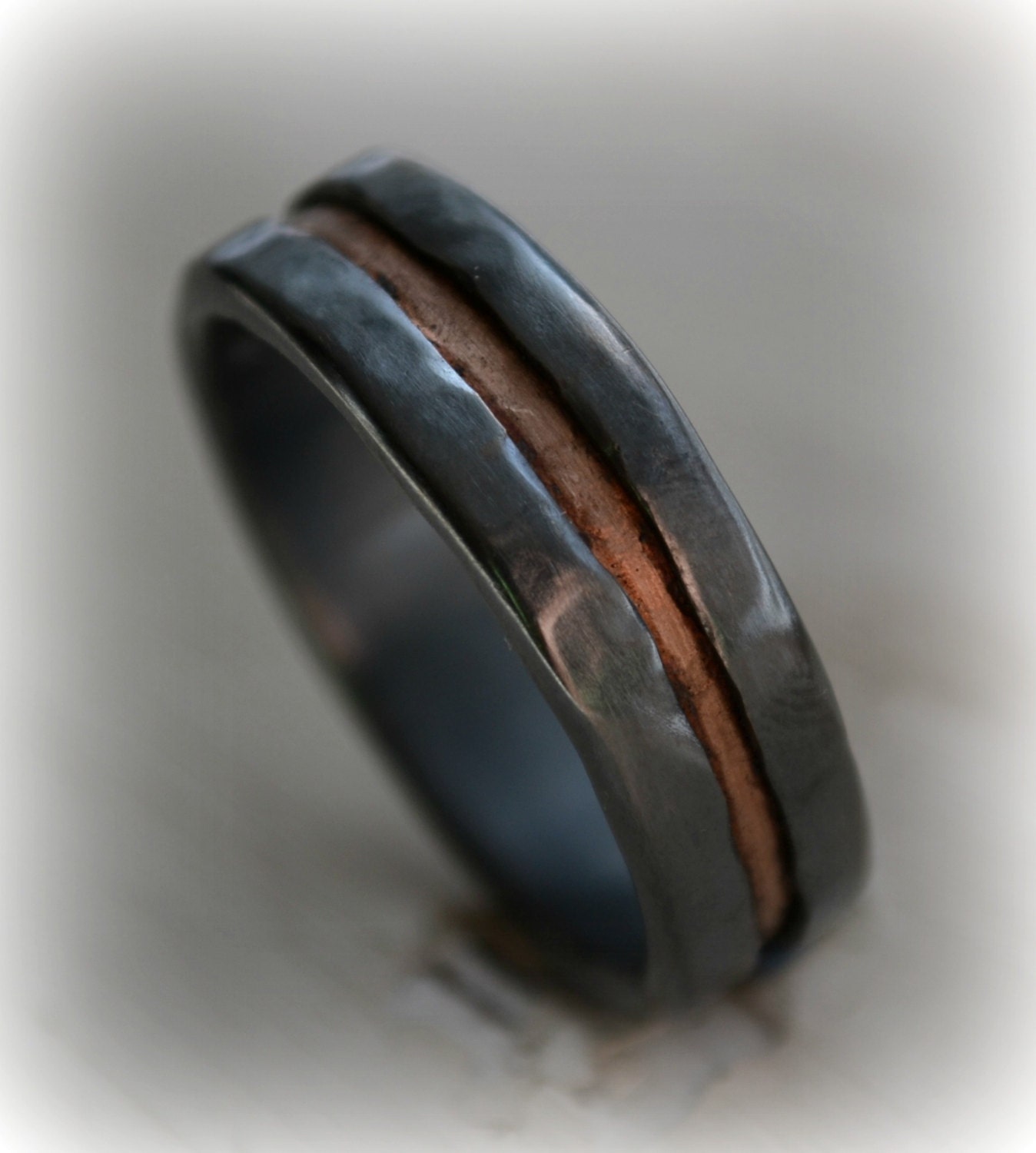 mens wedding band rustic fine silver and copper by MaggiDesigns