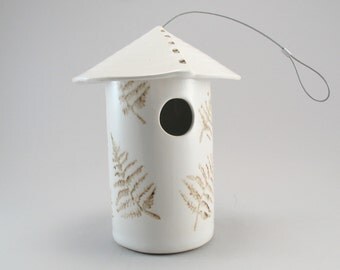Bird House-Pottery Bird House-Ceramic Bird House-White