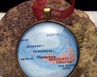 Nantucket Map Christmas Ornament, Keep a memory Alive / HONEYMOON Gift / Wedding Map Gift / Travel Tree Ornament /