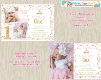 Princess 1st Birthday Invitation invite, pink and gold birthday invitation invite, sparkle and shine, photo picture, DIY