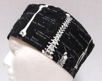Mens Scrub Hat or Medical Skull Cap Anatomical Skeleton print