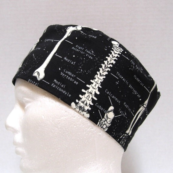Mens Scrub Hat or Medical Skull Cap Anatomical Skeleton print