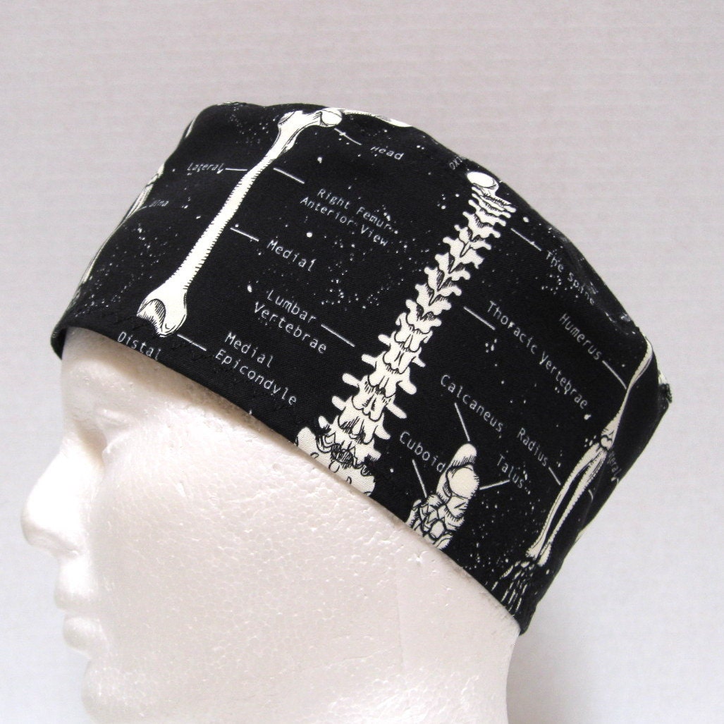 Mens Scrub Hat or Medical Skull Cap Anatomical Skeleton print