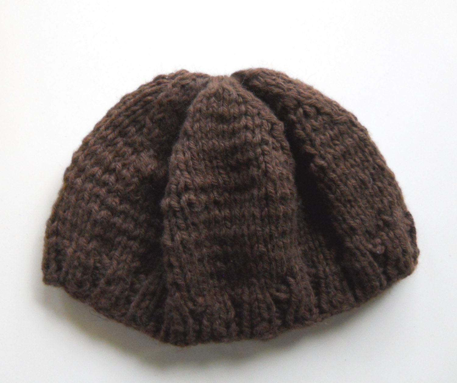 Hand Knit Beanie / Skull Cap Chocolate Brown Yarn Origin