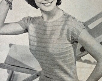 1950s Vintage Short-sleeved Sweater Jumper Knitting Pattern Download