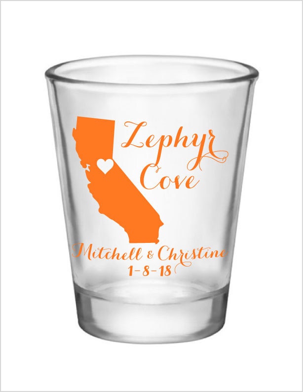 Shot Glasses California Wedding Heart Personalized 1.5oz