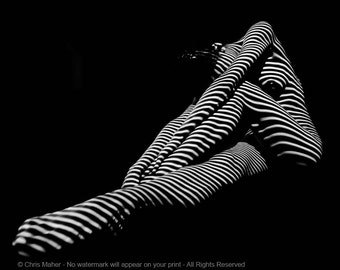 0007-DJA Black White Stripe Female Zebra Woman Yoga Pose Legs Bow Signed Maher | eBay