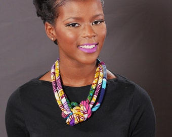 African Print Multistrand Necklace - African Wax Necklace - African Jewelry - Multi-layered Necklace, Rope Necklace yellow Nigerian Jewelry