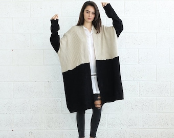 Big Summer Sale Color block Poncho-oversize sweater-winter sweater.