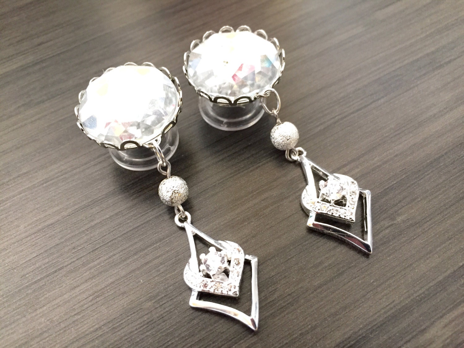 Wedding Gauges 1/2 Bridal Plugs Rhinestone Gauges Dangle