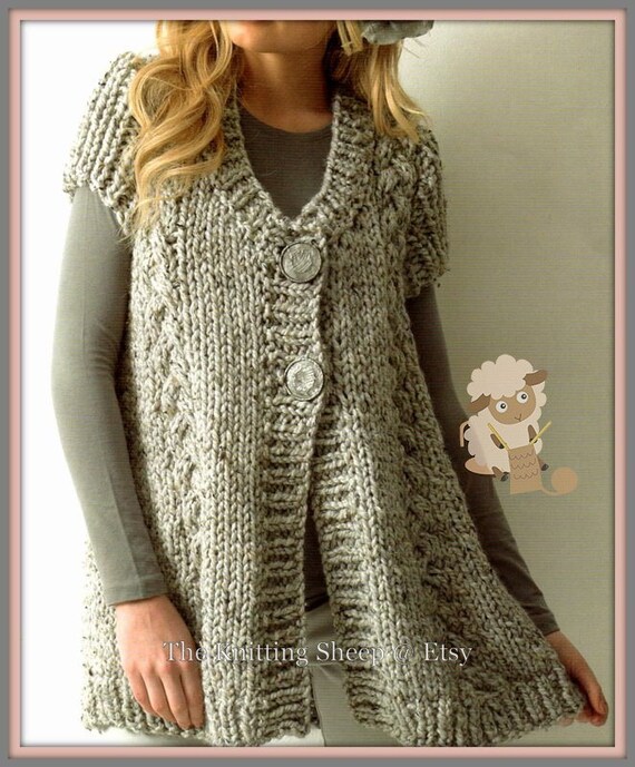 PDF Knitting Pattern for a Swing Cabled Waistcoat/Cardigan to