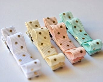 Baby Hair clips, Toddler hair clips, No slip baby hair clips, White hair clip, Ivory hair clip, Pink hair clip, Blue hair clip, Gold dots