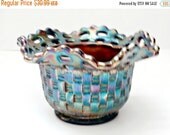 vintage FENTON iridescent Carnival purple blue gold Glass Bowl Basket Weave Opalescent indiana candy dish vintage FENTON iridescent Carnival purple blue gold Glass Bowl Basket Weave Opalescent indiana candy dish