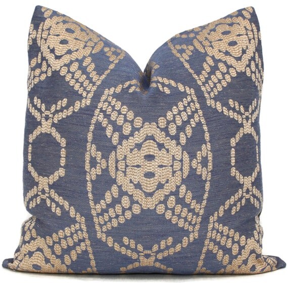 Decorative Pillow Cover Indigo and Tan Woven 18x18 20x20