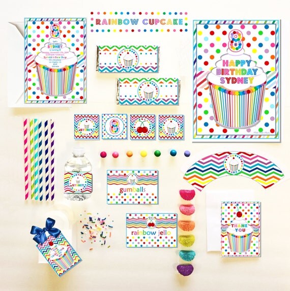 RAINBOW CUPCAKE Party COLLECTION ~ Personalized Printable Download Il_570xn