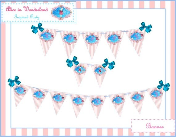 Alice in WONDERLAND BUNTING ~ BANNER ~ Printable Instant Download Il_570xn