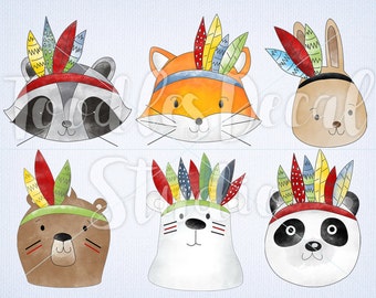Tribal Animal Clip art, Tribal ClipArt, Polar Bear Clipart, Watercolor Panda Bear Art, Fox Illustrations, Commercial use, PNG file - 300 dpi