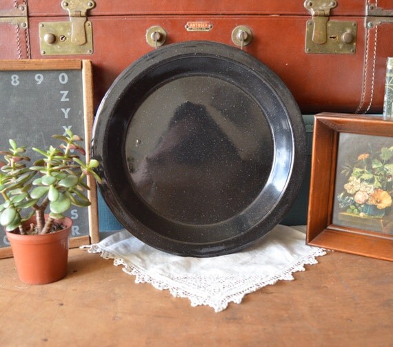 4 Black Vintage Enamel Plates Enamelware Camping by TheUrbanBarn