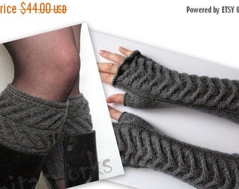 Fingerless Gloves Long Dark Gray 14" Mittens Arm Warmers Acrylic