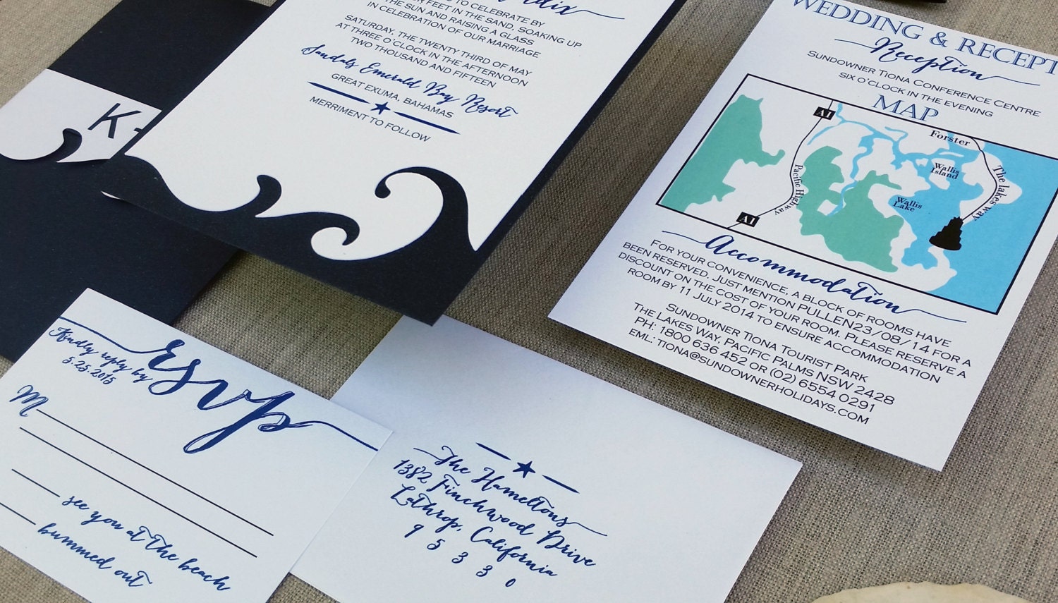 Beach Wedding Invitation Navy Blue by BlushandBirchPaper on Etsy