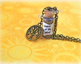 Pocahontas Necklace, Colors of the Wind Magical Necklace and Grandmother Willow Bronze Charm, Bottle Necklace, by Life is the Bubbles