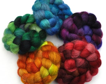 Hand Dyed Roving Rainbow 5-Pack - Gray Masham wool spinning fiber - 10 ounces