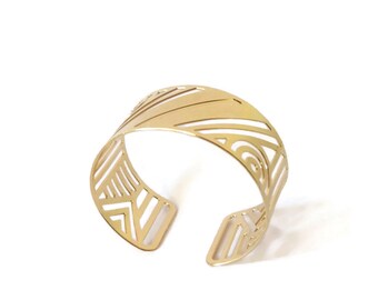 Bracelet manchette Parallèles laiton doré à l'or fin
