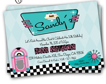 50's Party Invitation Sock Hop Rock 'n Roll 50's Birthday Party 5x7 Printable Fifties Diner Invitation Grease Party Gidget Elvis Presley