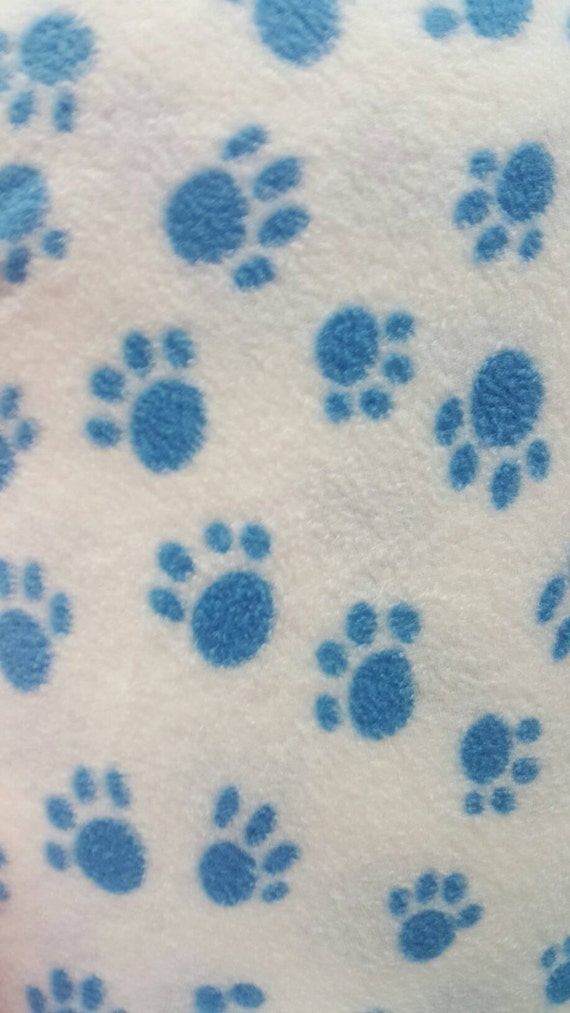 White and Blue Paw Print Fleece Fabric by the Yard