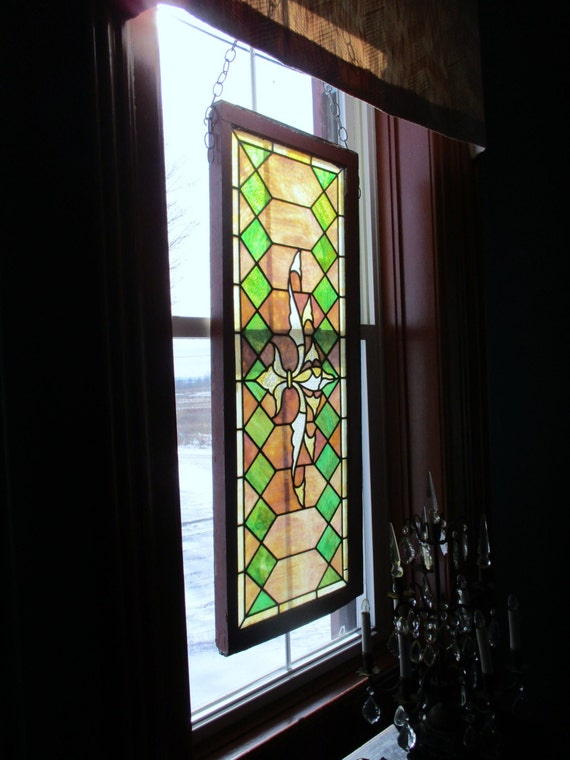 Antique Stained Glass Window Transom Art by SimplyCottageChic