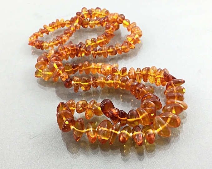 Antique Vintage Large Genuine Baltic Amber Beaded Flappee Necklace, Honey Raw Amber Bead. Amber Nugget Necklace. Baltic Necklace. Long.