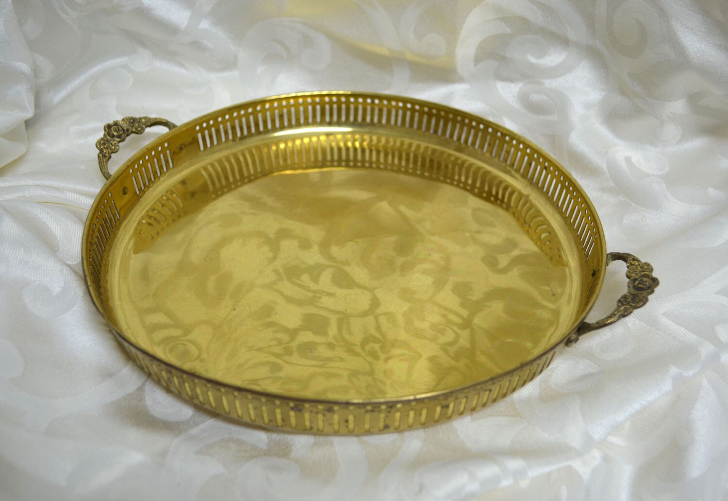 Vintage Brass Serving Tray with Raised Sides & Handles Haute Juice