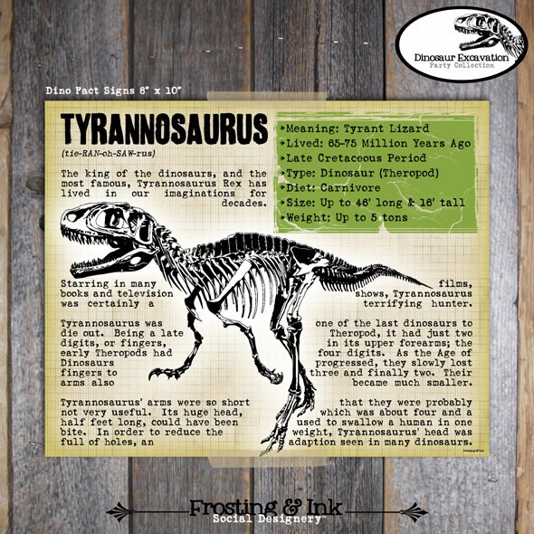 Dinosaur Signs Dinosaur Fact Sheets Cards Dino Dig Party