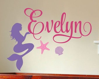 Personalized Childrens Wall Decal Wall Sticker Mermaid Girl Name Decal Girls Name Girls Bedroom Baby Girl Nursery Name Decal Nursery Decal