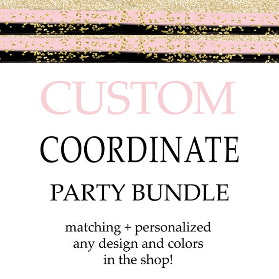 Matching Coordinate Bundle Pack Baby Shower Birthday Party Bridal Shower Banner Favor Tags Insert Card Diaper Raffle Games Personalized Kit Il_570xn