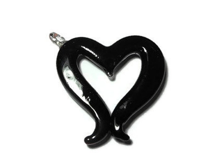 Lampwork heart pendant, bump heart, black with copper glitter, 40 mm X 40 mm