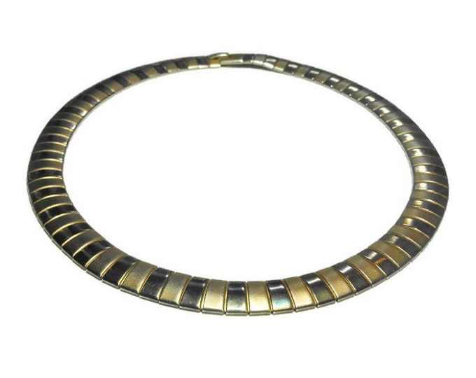 FREE SHIPPING Gold link choker necklace, alternating brushed gold and shingy gold plated links