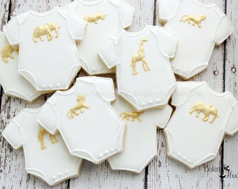 Gold Animal Onesie Baby Shower Cookies, Golden Safari Baby Shower, Gold Safari Animal Onesie cookies, Baby Shower Favors, Gold Animal Favor