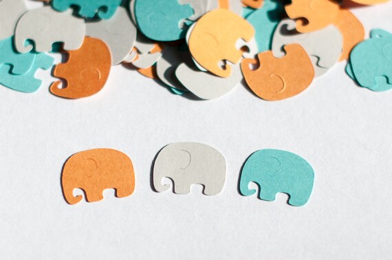 Elephant Baby Shower Decoration - Elephant Confetti - Aqua, Light Gray and Light Orange Il_570xn