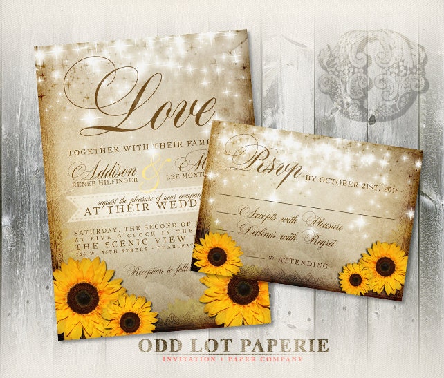 Rustic Sunflower Wedding Invitation and RSVP by OddLotPaperie